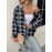 Plaid Print Hooded Jacket, Casual Drawstring Long Sleeve Button Front Outerwear, Women's Clothing