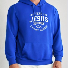 TEAM JESUS LIFETIME MEASURE Print Men's Pullover Round Neck Hoodies With Kangaroo Pocket Long Sleeve Hooded Sweatshirt Loose Casual Top For Autumn Winter Men's Clothing As Gifts