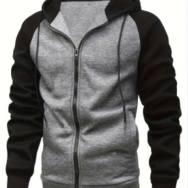 Men's Casual Hooded Jacket for Spring and Autumn Outdoors - Contrast Color Sport Coat for Hiking and Running