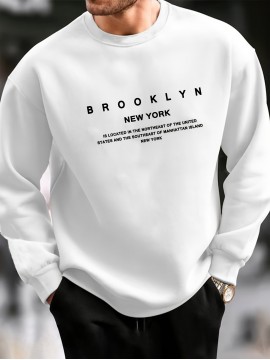 BROOKLYN NEW YORK Men's Casual Long Sleeve Crew Neck Pullover Sweatshirt - Perfect for Outdoor Sports and Layering in Autumn and Spring