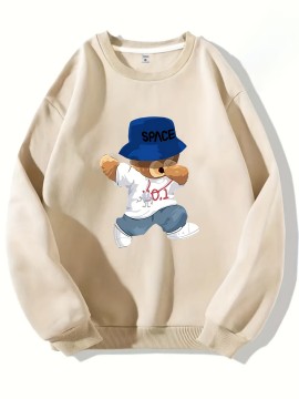 Cool Bear Print Men's Crew Neck Long Sleeve Sweatshirt, Casual Wear, Graphic Pullover, Men's Clothing For Spring Fall Winter