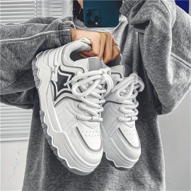 Men's Trendy Colour Block Street Style Skate Shoes, Comfy Non Slip Lace Up Casual Platform Sneakers For Men's Outdoor Activities