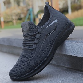 Men's Trendy Woven Knit Breathable Sneakers, Comfy Non Slip Lace Up Shoes For Men's Outdoor Activities