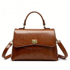 [Genuine Leather Messenger Bag] Genuine Leather Women's Messenger Bag - Classic Professional Purse with Golden-Tone Hardware, Secure Clasp Closure, Black/Coffee Brown, Elegant Handbag, Work Accessory, Vintageinspired Design, Sturdy Handles, Crossbody Purse, Stylish Travelers